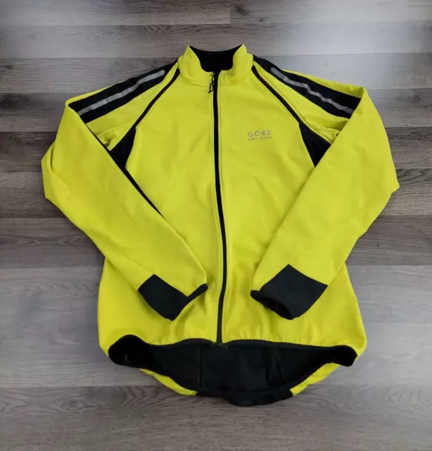Gore Bike Wear Windstopper Jacket XL Cycling Full Zip Yellow Reflective Vest