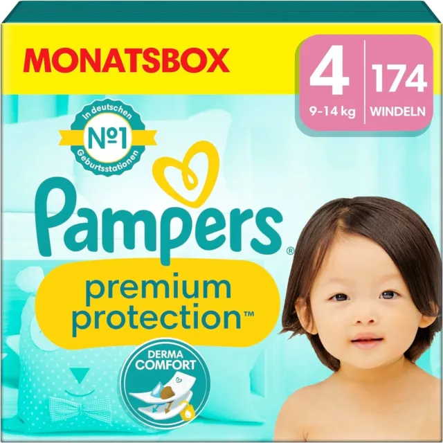 Pampers Baby Windeln Größe  4 9-14kg Premium Protection Maxi Monatsbox 174 Stück