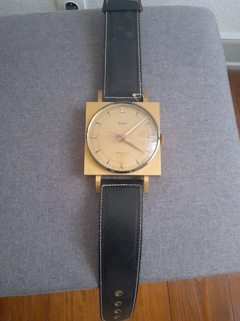 montre horloge pendule vintage 75 cm hanhart métal et cuir 