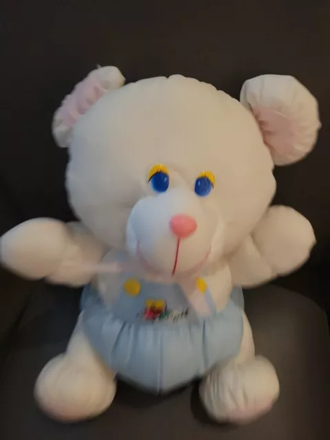Vintage Avon Puffalump Nylon Plush Teddy Bear White Blue Washable Toy Stuffed