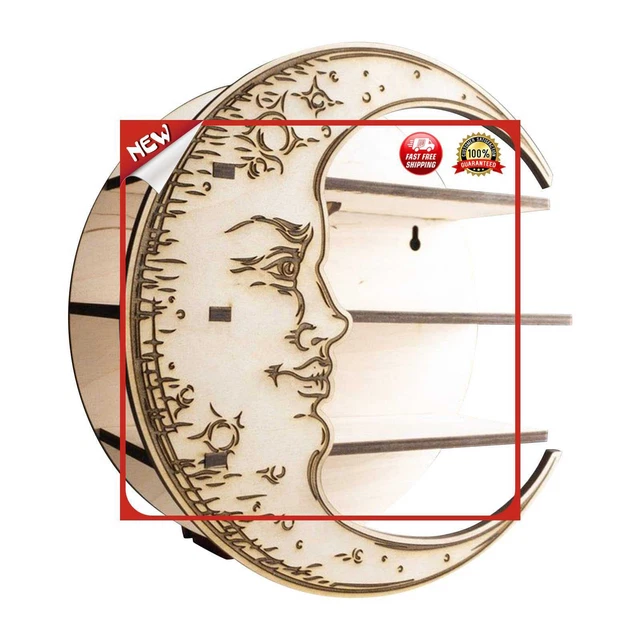 es Wooden Moon Shelf - Wood Crystal Shelf for Essential Oil Moon Decor (White)