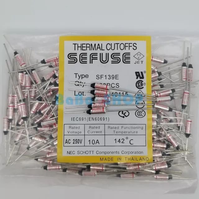 5pc SF139E 142°C SEFUSE Cutoffs 10A 250V NEC Thermal Fuse Celsius Degree 287.6°F