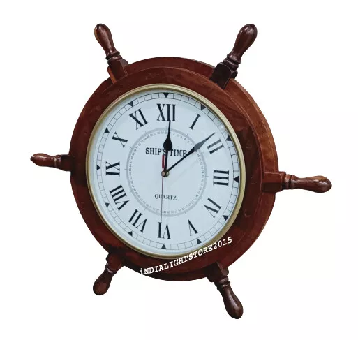 Antique Marine 18 Wooden Ship Wheel Porthole Vintage Clock Nautical Wall  Clock Home Decor