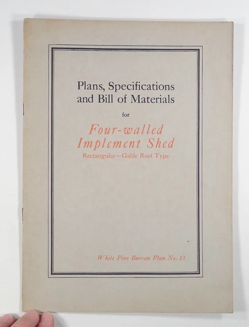 1917 IMPLEMENTO AGRÍCOLA SHED Planes Especificaciones y Materiales OFICINA DE PINO BLANCO #13 {c}