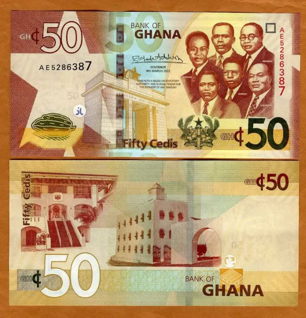 Ghana, 50 Cedis, 2022, P-New, UNC Upgraded security features