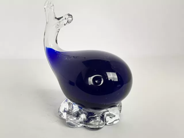 CUTE Cased Glass Paperweight Whale Cobalt Blue Small Handblown Art Glass 3-7/8” 2