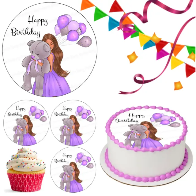 Happy Birthday Woman Cake Topper Party Decoration Edible Celebration Cupcake