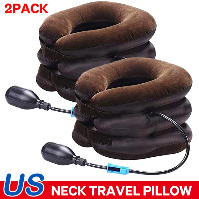2PCS Cervical Neck Traction Device U-Shaped Airplane Inflated Travel Pillow