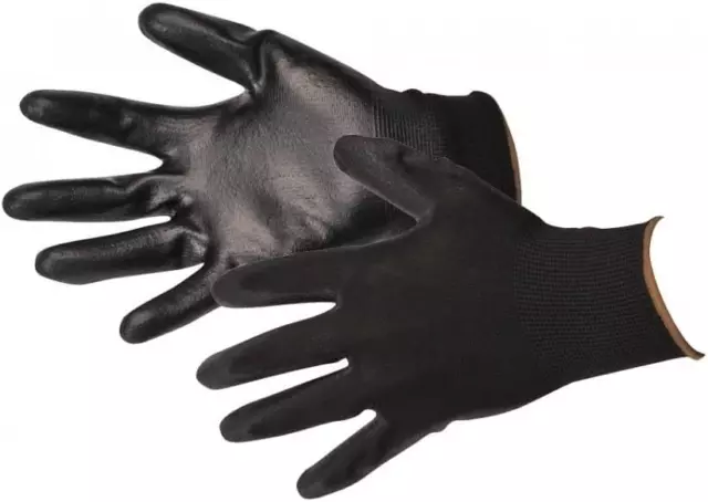 12 PAIRS OF NEW PU BLACK COATED WORK GLOVES PRECISION SIZE 9/LARGE GARDENNING By