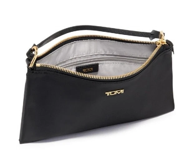 TUMI   Voyageur Ankara Wristlet Pouch  Black With Gold Hardware.  NEW