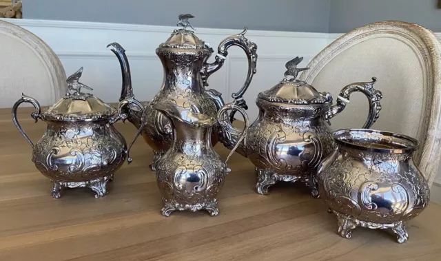 Barker Ellis - 5 Piece Plated Tea Set - Silverplate - Eagle - England - Vintage