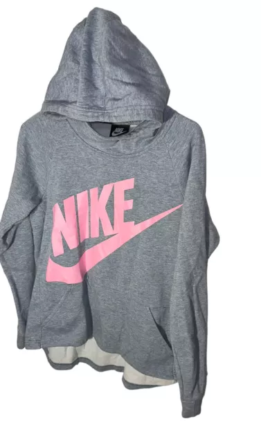 Nike Youth Club Fleece Hoodie Size XL Gray Pink Logo Pullover