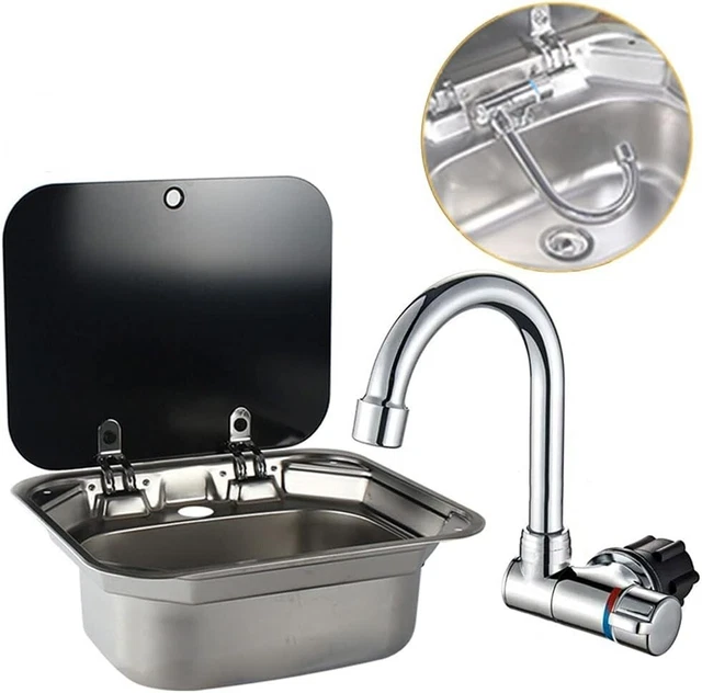 Wohnwagenspüle mit Deckel Wohnmobil Van Boot Tiny Home Glas Top Becken Klapphahn