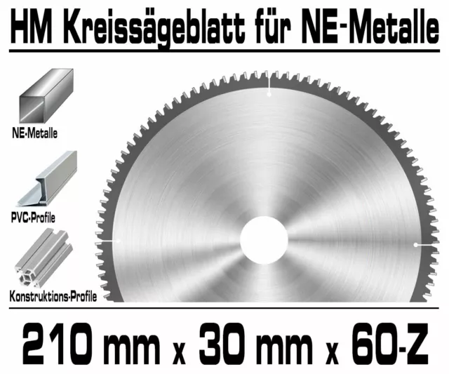 ALU Hartmetall Kreissägeblatt 210 mm x 30 x 60-Z Negativ Aluminium NE-Metall XT