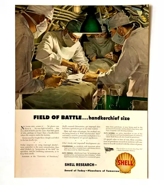 1943 Shell Oil Advertisement Alcohol WW II Operating Room Medical Vtg Print AD