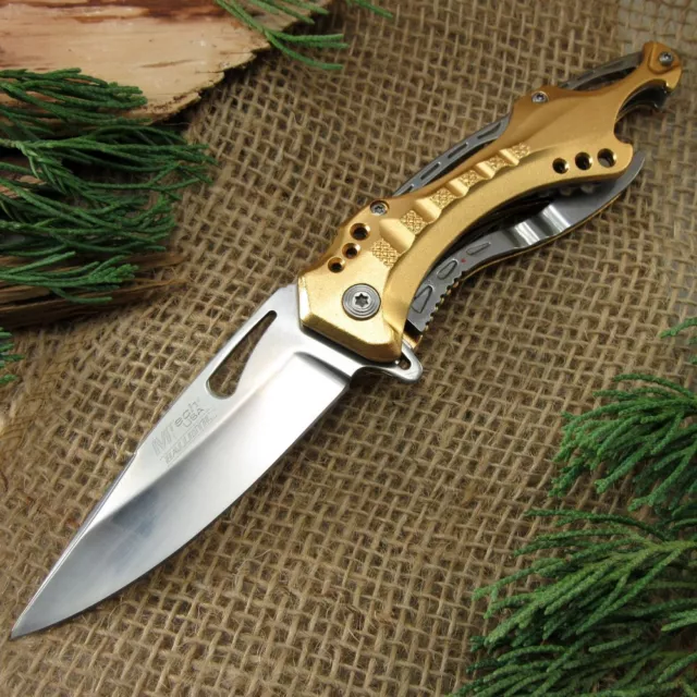 SPRING-ASSIST FOLDING POCKET KNIFE | Mtech Silver Gold Tactical Survival Blade
