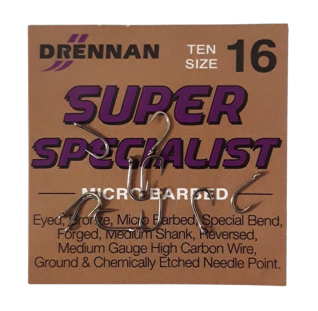 Drennan Super Specialist - Packet of Ten(10) Eyed Micro-Barbed Size 16 Hooks