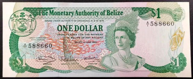 1980 $1 The Monetary Authority of Belize! Queen Elizabeth II!