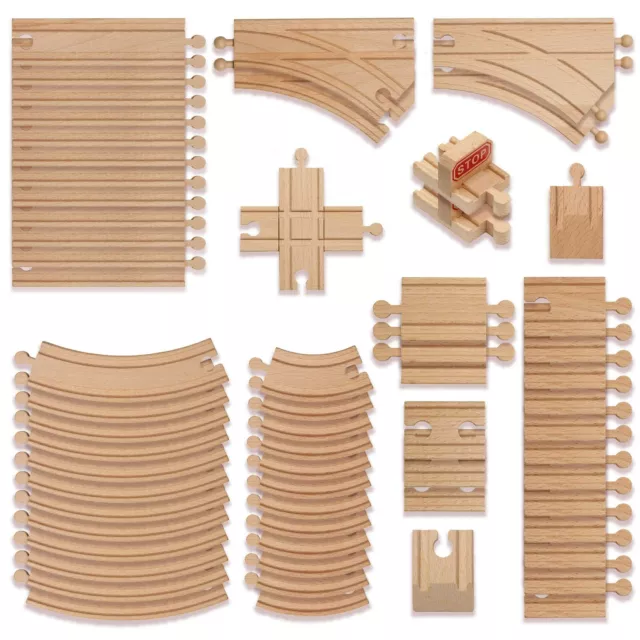 64 PIECE WOODEN Train Track Expansion Pack, Build Your Own Railway Kids ...