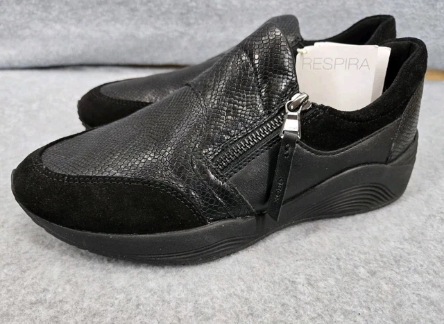 Chaussures Talons Geox Respira Italie En Cuir Noir, Taille 36, Coulissantes, Avec Nœud Avant - Occasion