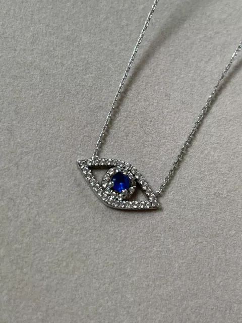 925 Sterling silver large blue CZ evil eye necklace