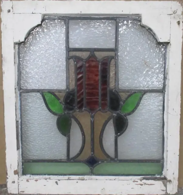 OLD ENGLISH LEADED STAINED GLASS WINDOW Beautiful Floral 20" x 22"