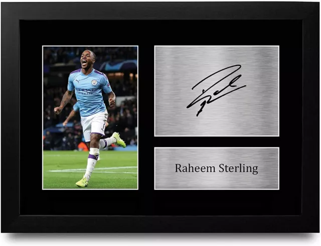 Raheem Sterling Signed A4 Framed Printed Autograph Manchester City Print Gift