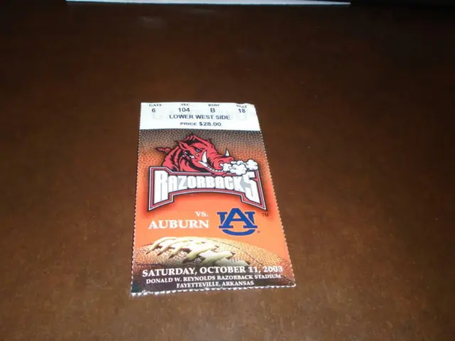 2003 Auburn At Arkansas College Football Ticket Stub