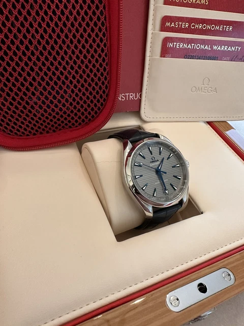 OMEGA Aqua Terra quadrante grigio 41 mm, cinturino in alligatore, cinturino extra NATO, scatola, documenti