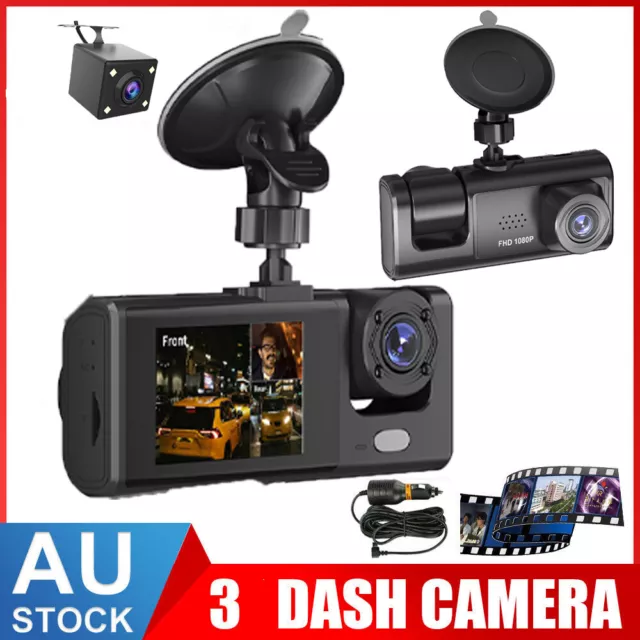 3 Channel Dash Cam 1080P Full HD Car DVR Video Recorder G-sensor IR Night Vision