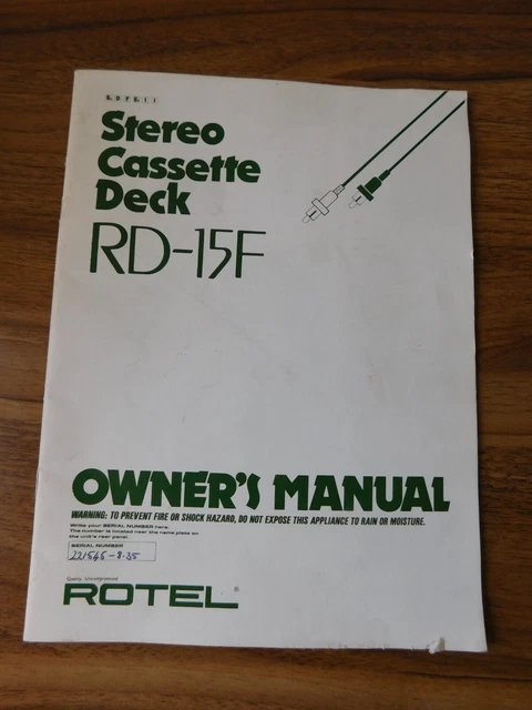 Rotel Stereo Cassette Deck RD-15F Owners Manual