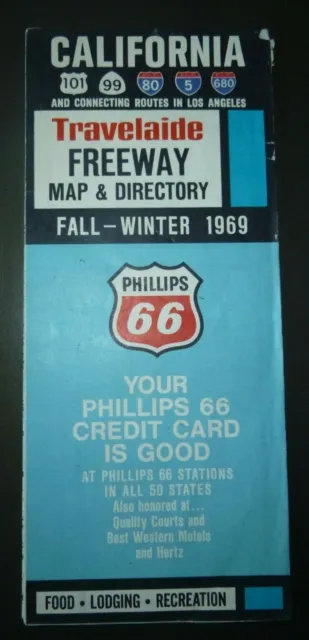 1969 Fall Winter California road map Phillips 66 oil gas directory 101 99 I80 I5