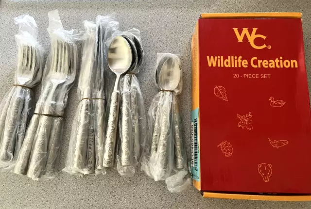 CABIN PLACE Wildlife Creation 18/10 Stainless Heavy Duty Flatware 20 Piece Set