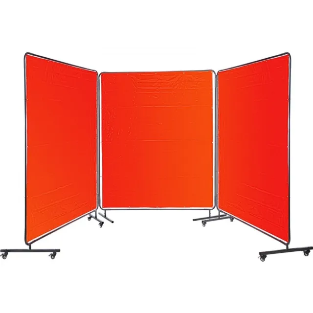 Welding Screen 3-Panel Frame Wheels Flame Retardant 6X6Ft Welding Curtain