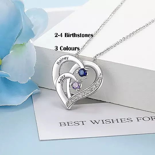 Personalised Heart Necklace with Birthstone, Mother Necklace, Mother's Day Gift