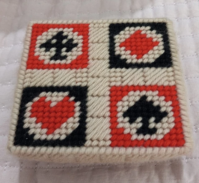 Vintage Knit Playing Card Coasters, Poker, Rummy, Solitaire,  70’s/80’s Handmade