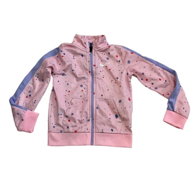 Nike Girls Pink Speckled track Zip Up Long Sleeve Jacket Size 3-4 Years Swoosh