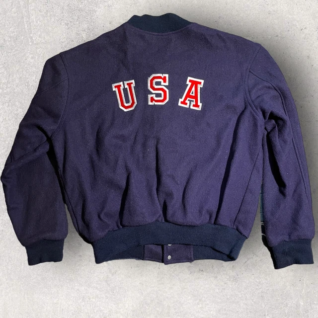 Horizon Varsity Bomber Jacket Extra Large XL Navy Wool Vintage 90s Made in USA