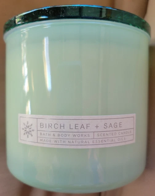 Bath & Body Works BIRCH LEAF SAGE 3 Wick Large Scented Candle 14.5 oz Glass Lid