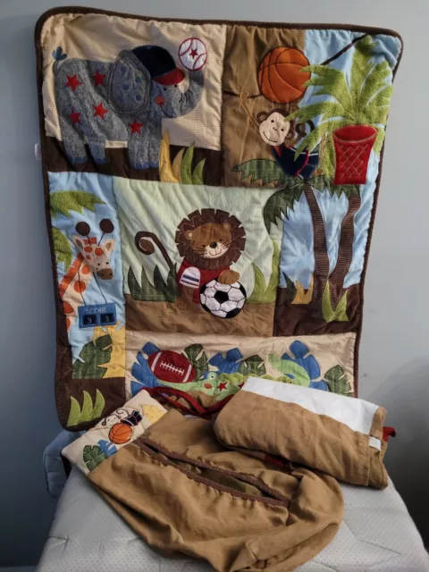 Lambs & Ivy Team Safari Crib Comforter Jungle Animal/Sports With Diaper Bag And