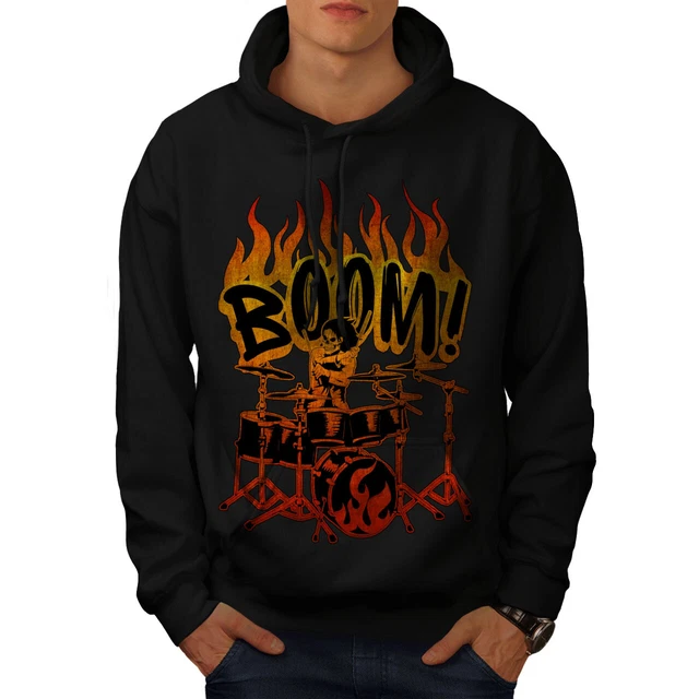 Wellcoda Skeleton Drummer Mens Hoodie, Playing Casual Hooded Sweatshirt