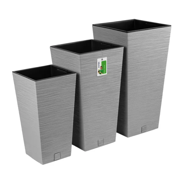 Pot de fleur carré en plastique gris Furu, lot de 3