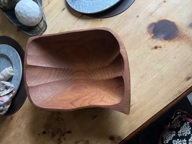 Walnut Wood Serving Salad Fruit Bowl Wooden. Hand Carved 15”