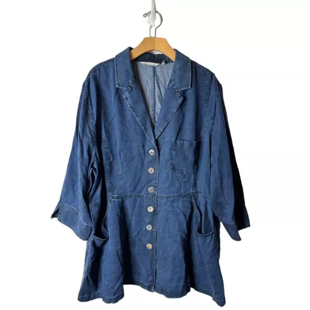 Soft Surroundings Plus 2X Blue Tencel Chambray Marcie Button Front Shirt Jacket