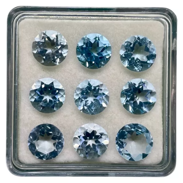 VVS 9 Pcs Natural Sky Blue Topaz 8mm Round Cut Loose Gemstones Wholesale Lot