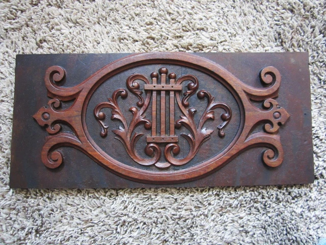 ELEGANT! Lyre? Carved Mahogany Music Cabinet Panel Victorian Walnut? Wall Plaque ELEGANT! Lyre? Carved Mahogany Music Cabinet Panel Victorian Walnut? Wall Plaque