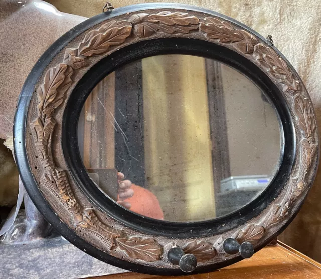miroir ovale Ancien À 2 Patères en bois Verre Moderne