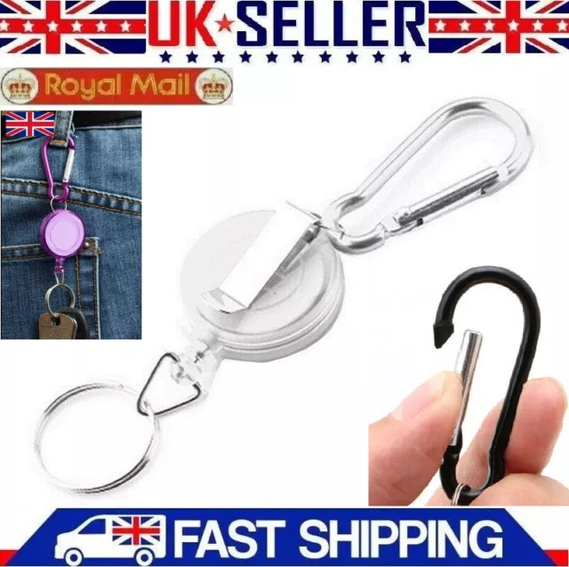 Retractable Badge ID Card Holder Key chain Safety Security Coil Belt Carabiner