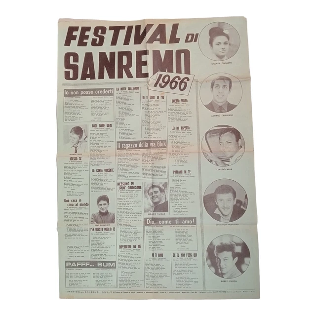 FESTIVAL DI SANREMO 1966 Giornale Bifacciale L'eco Della Canzone