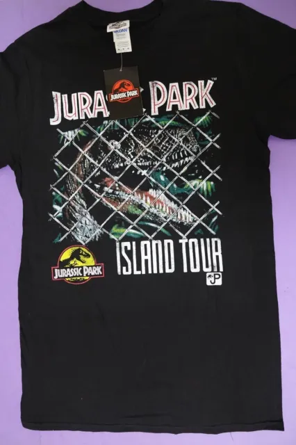 Jurassic Park Logo Black T Shirt Logo caged T REX Velociraptor